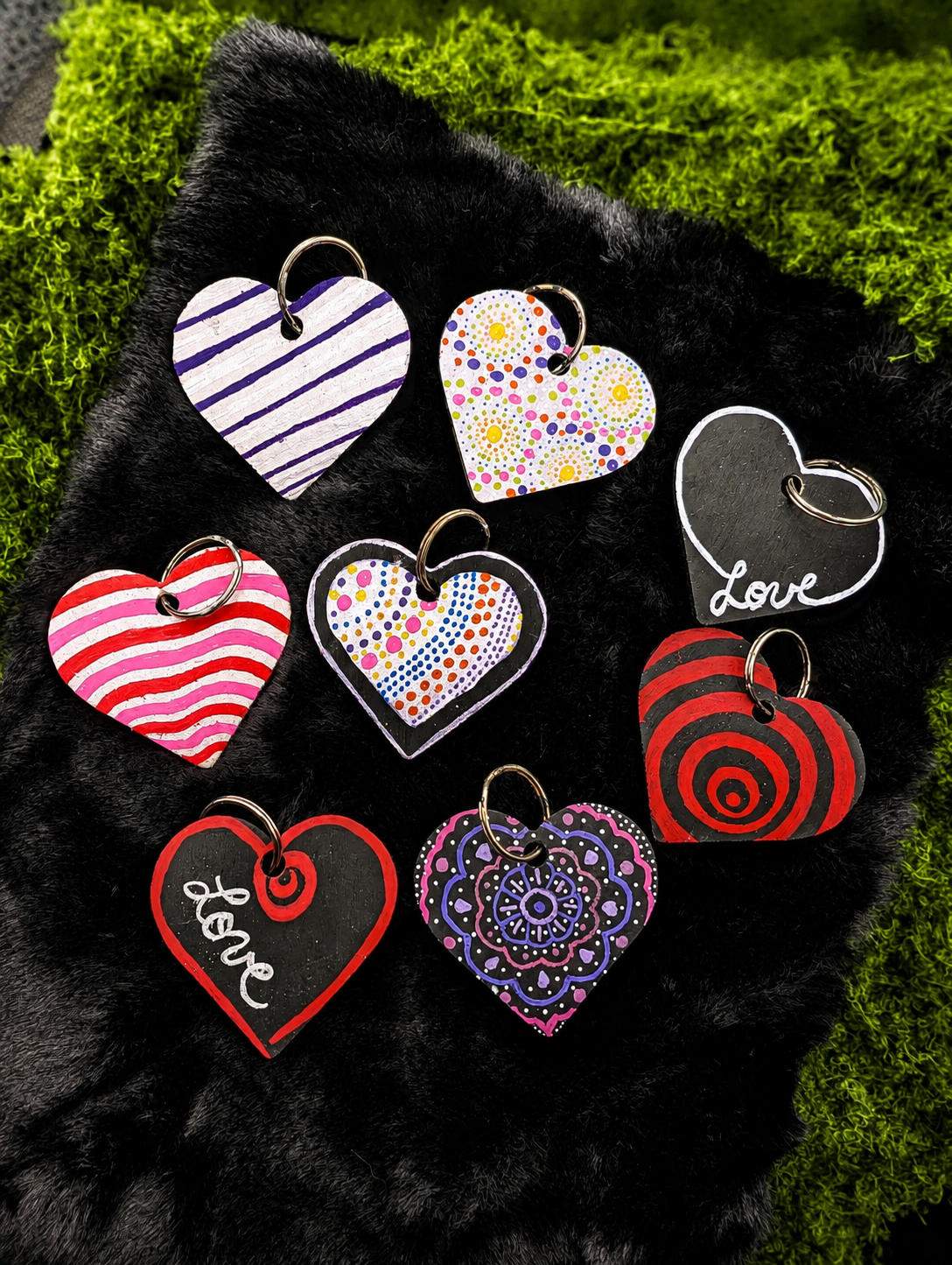 One-of-a-Kind Hand-Painted Heart Wooden Keychain