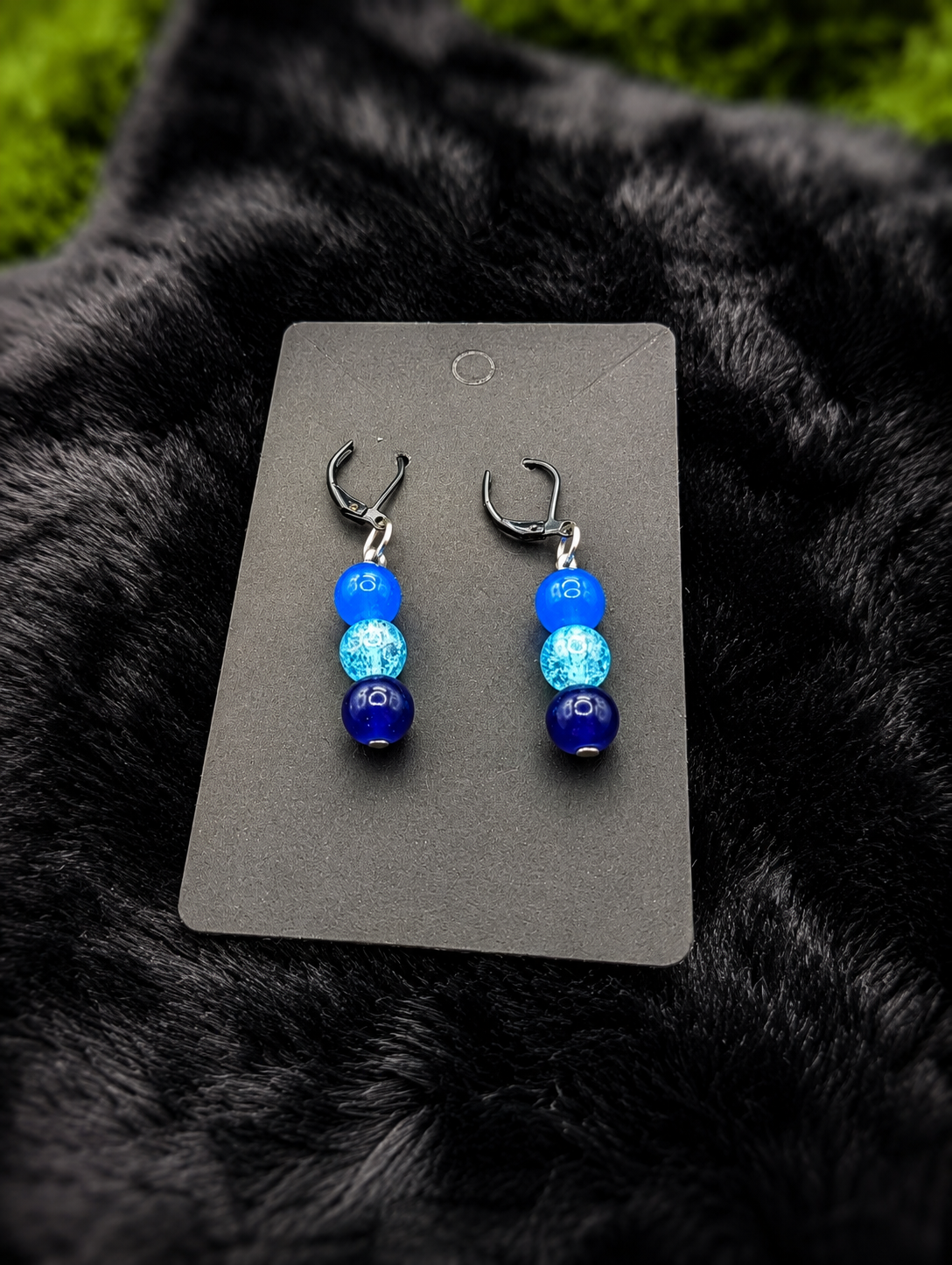 Midnight Blue Glass Bead Drop Earrings