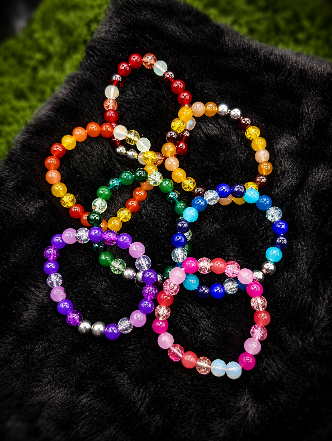 Rainbow Glass Bead Stretch Bracelets Collection