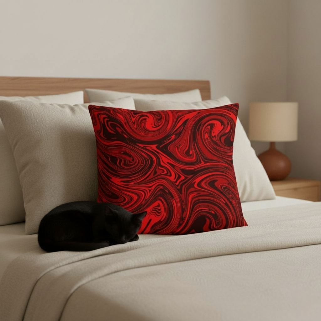 Art for the Home: Vibrant Red Abstract Throw Pillow by Kiva Rakosi – Primary Colors Collection